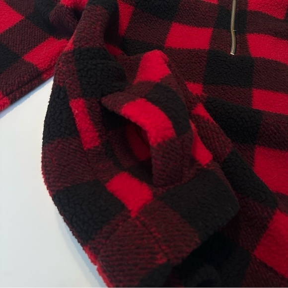 Old Navy Sherpa Buffalo Plaid Red Black 1/4 Zip Pullover NWT - XL - Picture 8 of 12